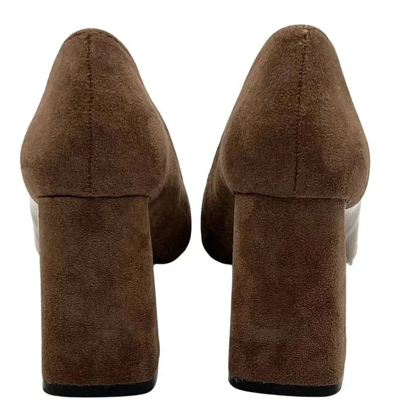 Torgeis NEW Womens 7.5 Block Heel Pumps Brown Suede & Patent Leather Minimalist - Picture 6 of 16